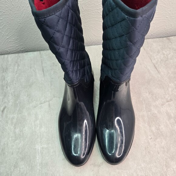 Tommy Hilfiger Rubber Rain Boot 9 Blue Quilted Preppy  Equestrian Outdoor Winter - Picture 2 of 12